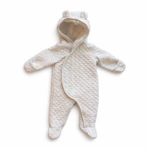 Baby Quilted Bunting One-Piece 3 Month Ivory Hooded Fold-Over Hands Unisex EUC